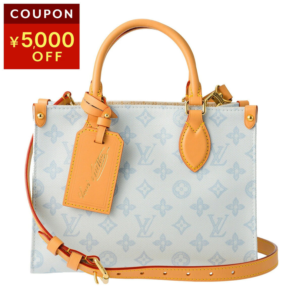 Louis Vuitton OnTheGo Monogram Canvas Leather Tote Bag Blue